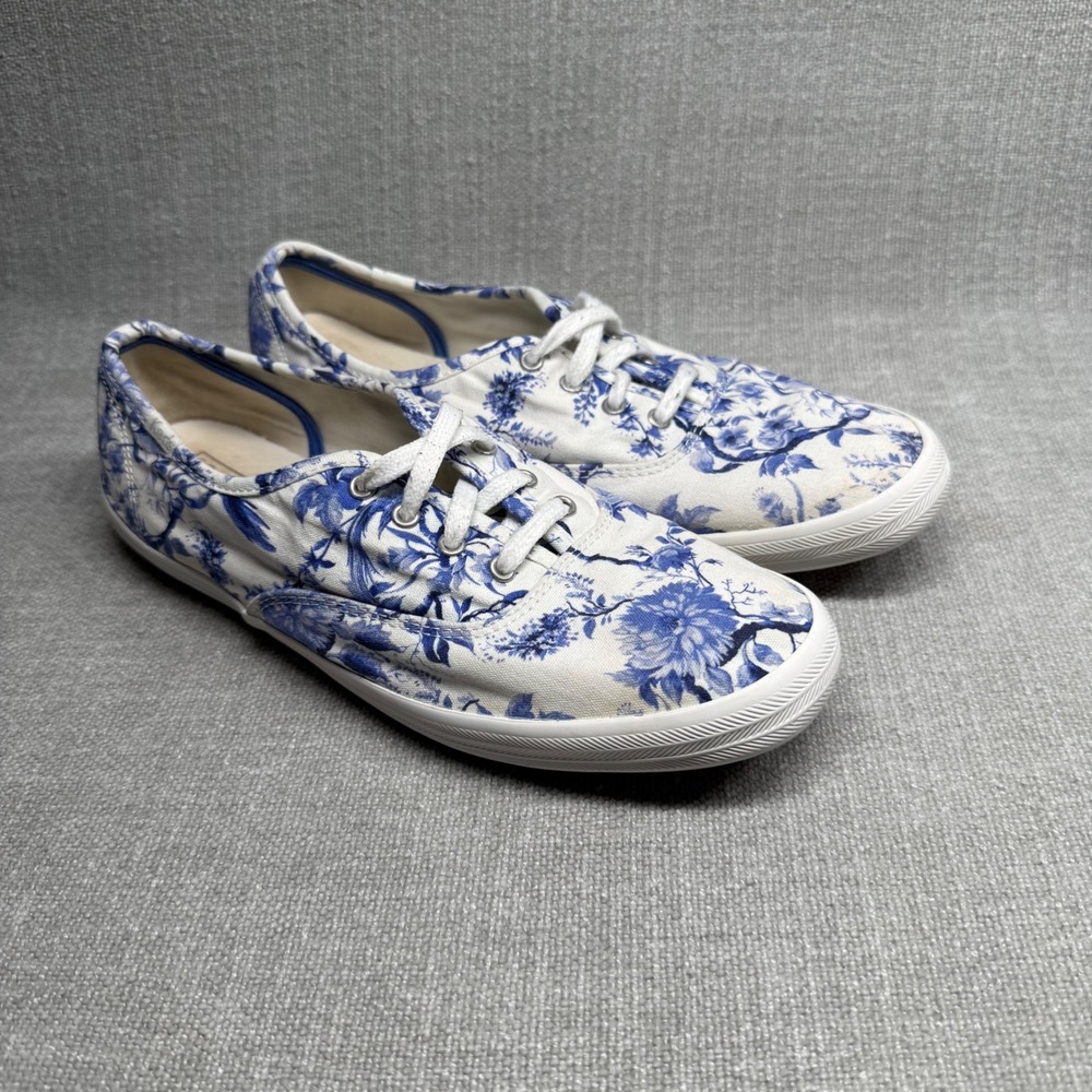Keds Champion Floral Sneakers Blue White Canvas Lace Up Shoes Cottagecore Womens